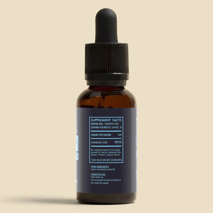 3000mg pure CBD isolate oil bottle showing supplement facts and serving information.