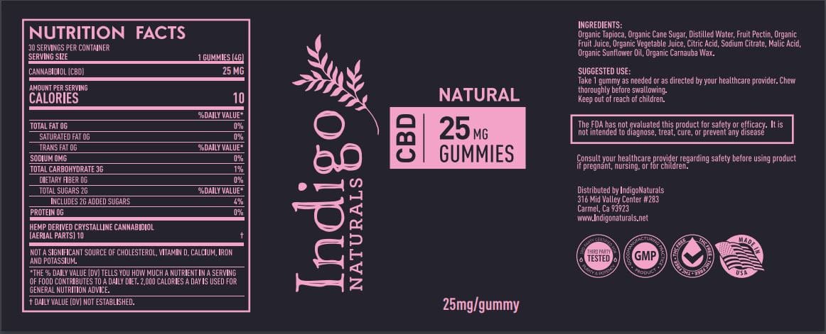 indigonaturals.net Gummy 25mg CBD Gummies - No THC