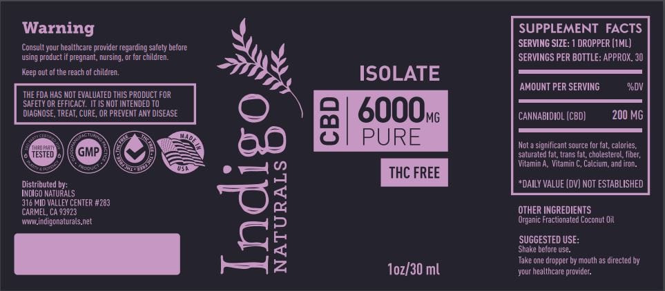 indigonaturals.net Tincture Pure CBD Isolate Oil- 6000mg - No THC